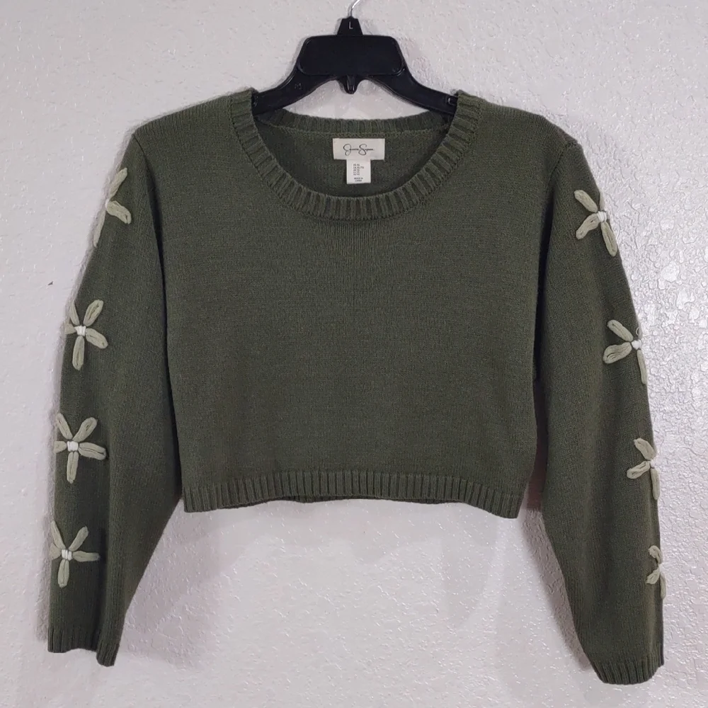 JESSICA SIMPSON, Size XL Green Sweater with Floral Sleeve Design - Picture 5 of 17